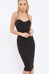 Black Strap Bra Cup Detail Midi Dress - Helsa-Dresses