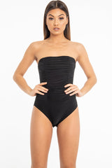 Black Strapless Ruched Side Bodysuit - Jaci-Bodysuits