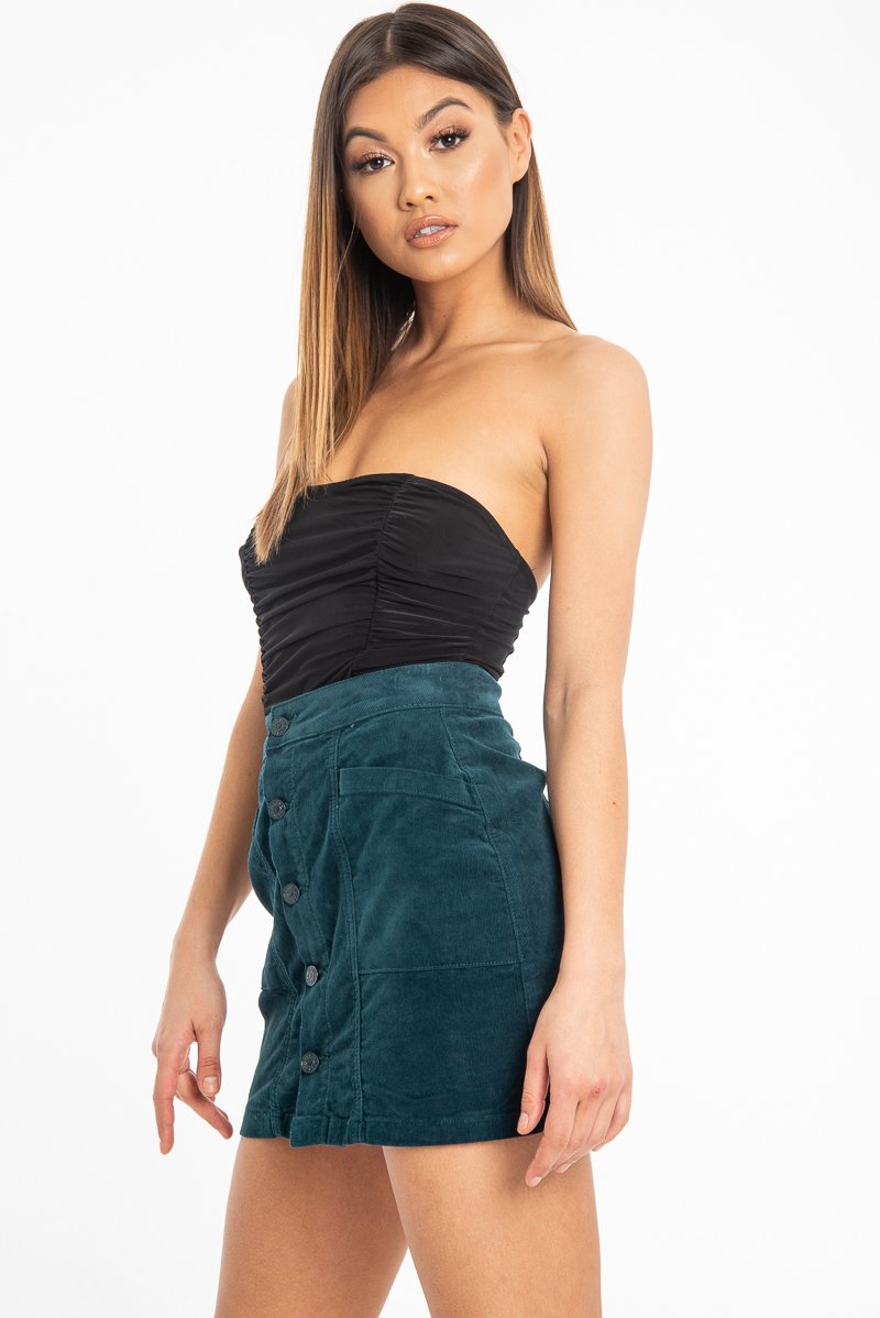 Black Strapless Ruched Side Bodysuit - Jaci-Bodysuits