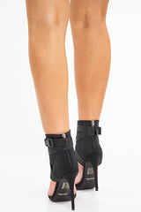 Black Strappy Buckle Detail Barely There Stiletto Heels - Maeven-Heels