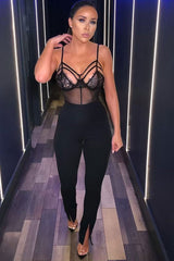 Black Strappy Floral Lace Mesh Bodysuit - Daniella-Bodysuits