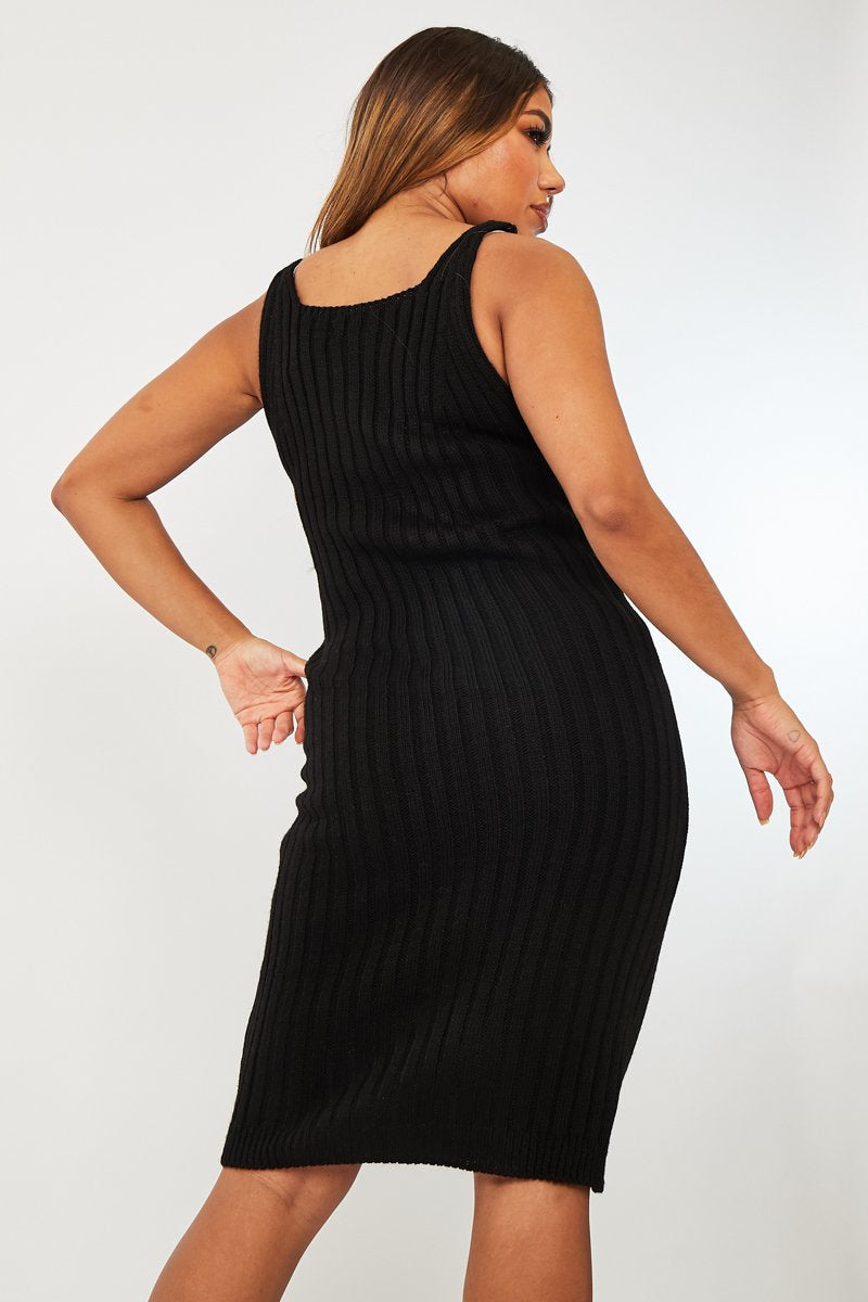Black Strappy Knit Midi Dress - Graciella-Dresses