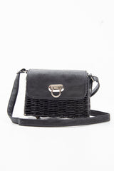 Black Straw Woven Faux Leather Bag - Delphine-Bags