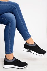Black Stretch Mesh Lace Up Trainers - Beulah-Trainers