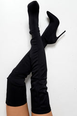 Black Stretch Thigh High Boots - Lariya-Boots