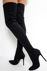 Black Stretch Thigh High Boots - Lariya-Boots