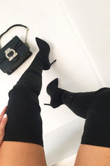 Black Stretch Thigh High Boots - Lariya-Boots