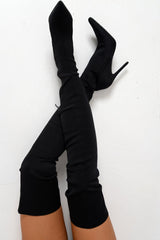 Black Stretch Thigh High Boots - Mialynn-Boots