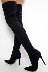 Black Stretch Thigh High Boots - Mialynn-Boots