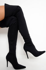 Black Stretch Thigh High Boots - Mialynn-Boots