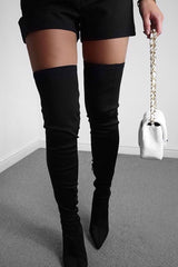 Black Stretch Thigh High Boots - Mialynn-Boots