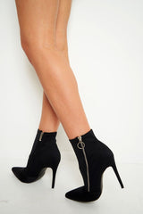 Black Stretch Zip Detail Sock Boot - Uriah-Boots
