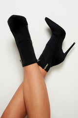 Black Stretch Zip Detail Sock Boot - Uriah-Boots