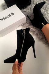 Black Stretch Zip Detail Sock Boot - Uriah-Boots