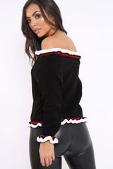Black Stripe Bardot Knitted Jumper - Bailey-Jumper