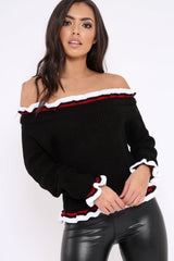 Black Stripe Bardot Knitted Jumper - Bailey-Jumper