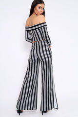 Black Stripe Bardot Ruffle Top and Trouser Set - Inas-Co-ords