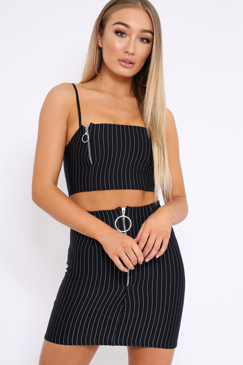 Black Stripe Crop Top and Skirt Co-ord - Edina-Co-ords