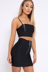 Black Stripe Crop Top and Skirt Co-ord - Edina-Co-ords