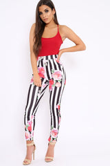 Black Stripe Floral Tapered Trousers - Jasmyn-Trousers