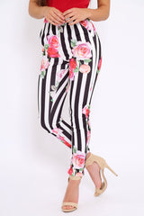 Black Stripe Floral Tapered Trousers - Jasmyn-Trousers
