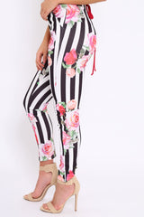 Black Stripe Floral Tapered Trousers - Jasmyn-Trousers