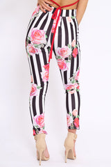Black Stripe Floral Tapered Trousers - Jasmyn-Trousers