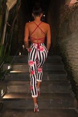 Black Stripe Floral Tapered Trousers - Jasmyn-Trousers