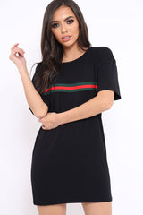 Black Stripe Front T Shirt Dress - Kamden-Dresses