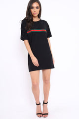 Black Stripe Front T Shirt Dress - Kamden-Dresses