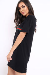 Black Stripe Front T Shirt Dress - Kamden-Dresses