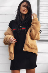 Black Stripe Front T Shirt Dress - Kamden-Dresses