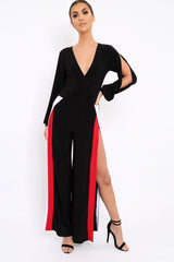 Black Stripe Jumpsuit - Aaisha-Jumpsuits