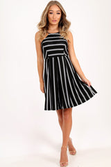 Black Stripe Multi Strap Skater Dress - Kadince-Dresses