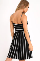 Black Stripe Multi Strap Skater Dress - Kadince-Dresses