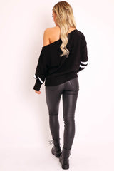 Black Stripe Off Shoulder Knit Jumper - Fifi-Jumper