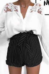 Black Stripe Paper Bag Shorts - Remii-Shorts