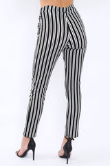 Black Stripe Paper Bag Tie Waist Cigarette Trousers - Shaya-Trousers