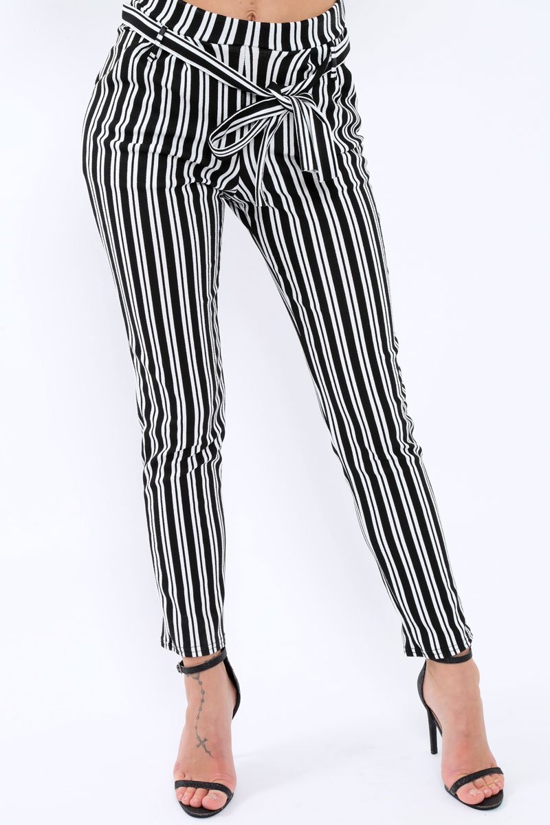 black and white cigarette trousers Black Stripe Paper Bag Tie Waist Cigarette Trousers black and white cigarette trousers Black Stripe Paper Bag Tie Waist Cigarette Trousers