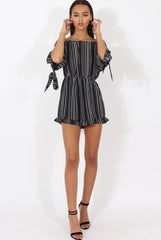 Black Stripe Pattern Bardot Playsuit - Katherine-Playsuits