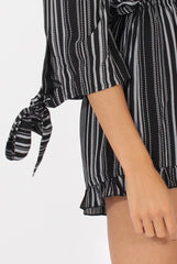 Black Stripe Pattern Bardot Playsuit - Katherine-Playsuits