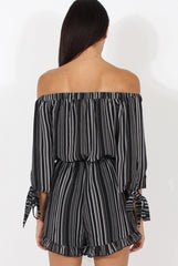 Black Stripe Pattern Bardot Playsuit - Katherine-Playsuits