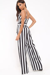 Black Stripe Plunge Jumpsuit - Gwyn-Jumpsuits