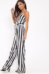 Black Stripe Plunge Jumpsuit - Gwyn-Jumpsuits