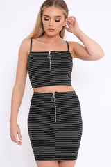 Black Stripe Ring Zip Front Mini Skirt And Bralet - Rosi-Co-ords