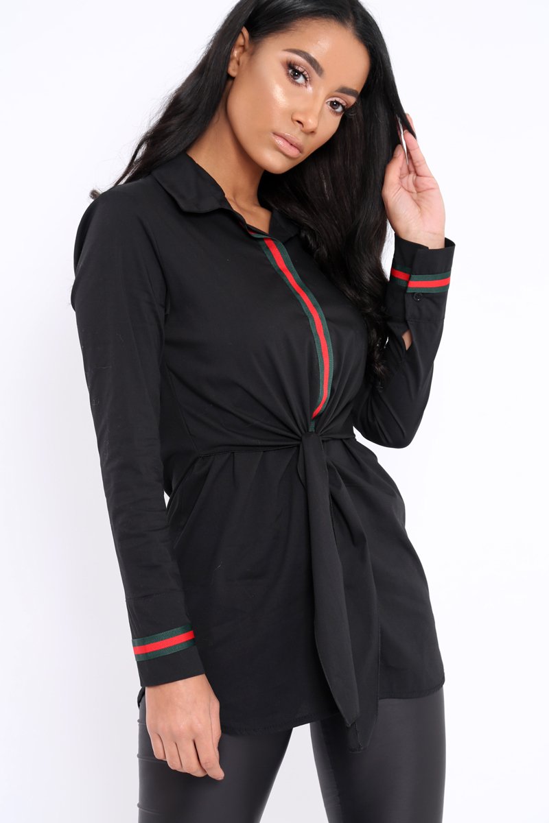 Black Stripe Shirt Dress - Idella-Dresses