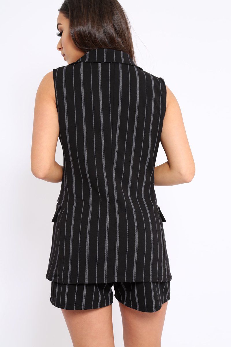 Black Stripe Sleeveless Blazer - Sherley-Co-ords