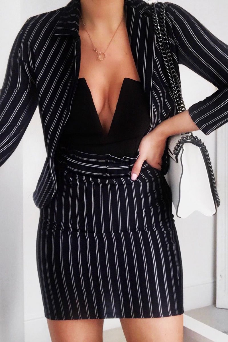 Black Stripe Slim Fit Blazer - Savaya-Jackets