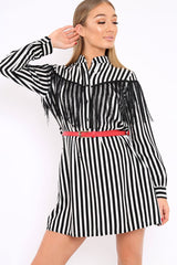 Black Stripe Tassel Shirt Dress -Imo-Dresses