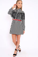 Black Stripe Tassel Shirt Dress -Imo-Dresses